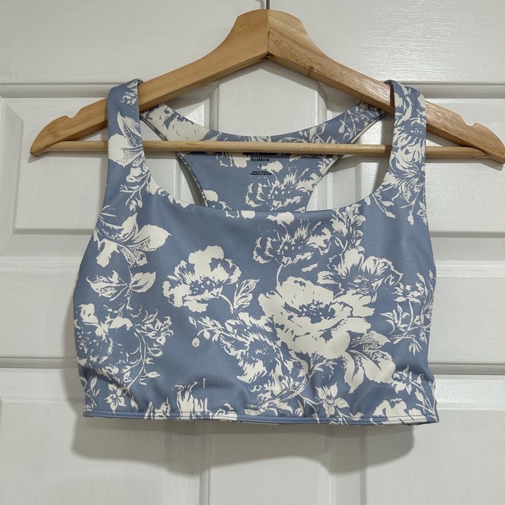 Reformation Ecomove Gwen Sports Bra Porcelain Floral Print Blue in Size Small